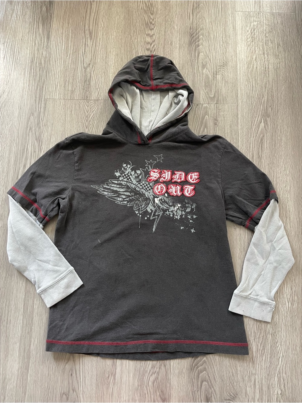 Vtg Y2K side out hooded shirt kids 14-16